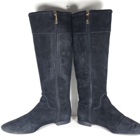 TORY BURCH Women's Selma US8,5M Black Suede Logo Zip Knee High Riding Boots - Picture 5 of 16